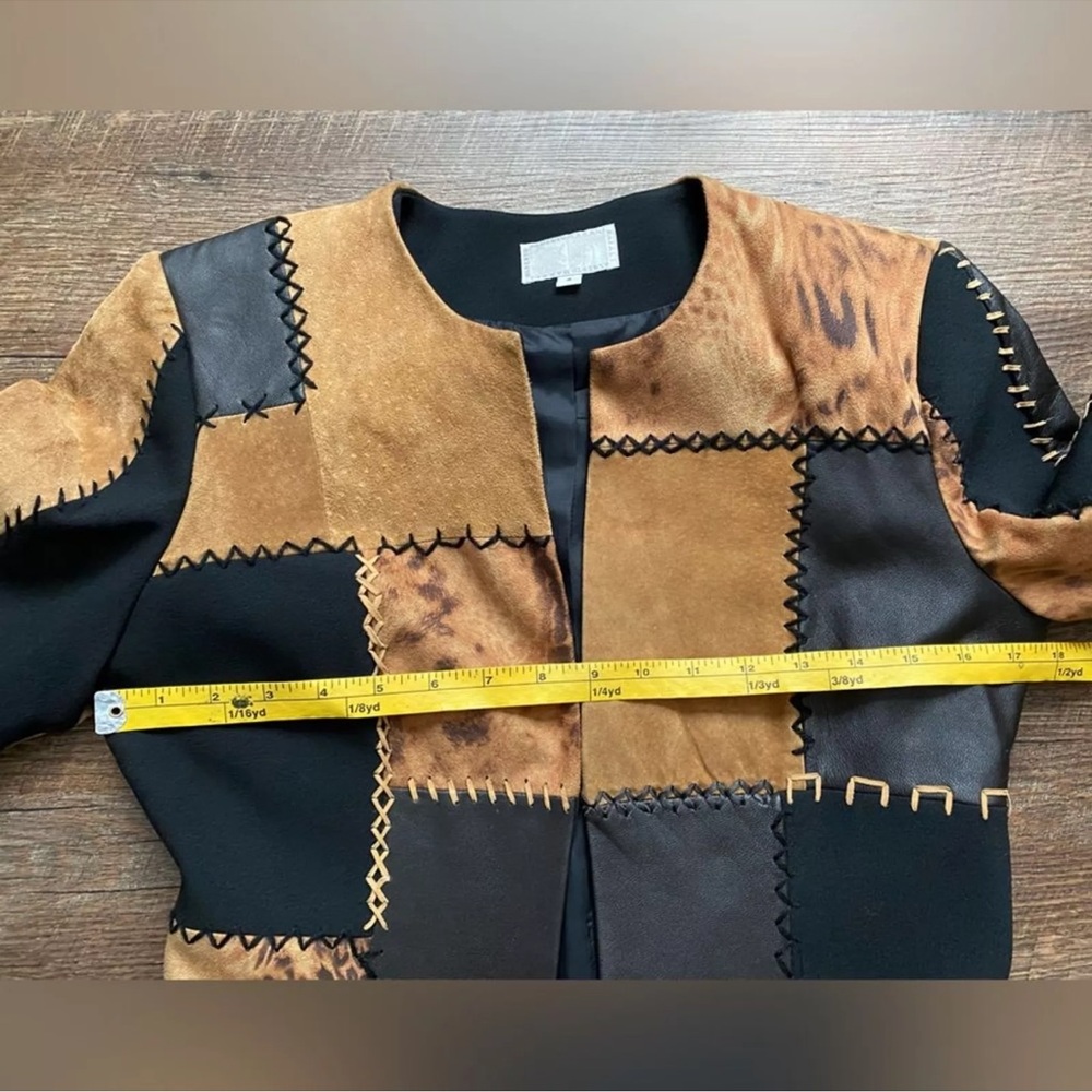 Suede Leather Patchwork Duster Jacket Coat - Picture 10 of 16